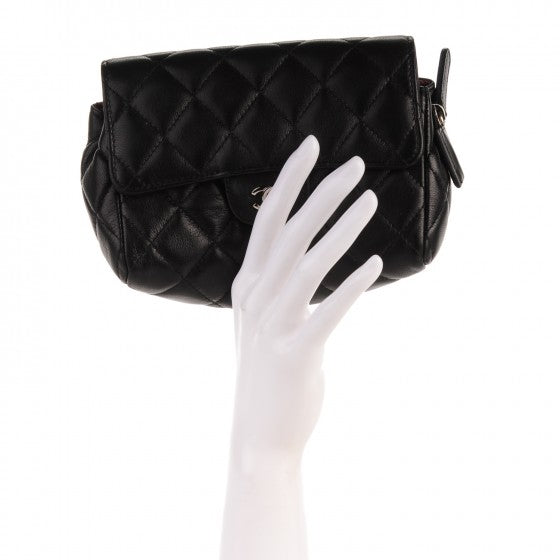 Lambskin Quilted Flap Cosmetic Case Black