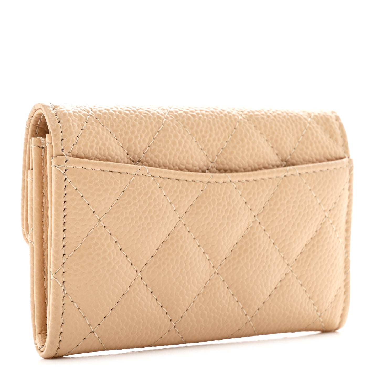 Caviar Quilted Flap Card Holder Wallet Beige