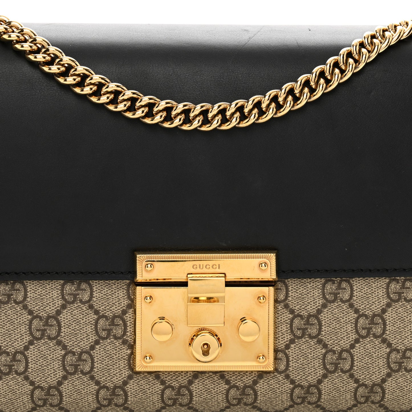 GG Supreme Monogram Calfskin Medium Padlock Shoulder Bag Beige Black Cuir