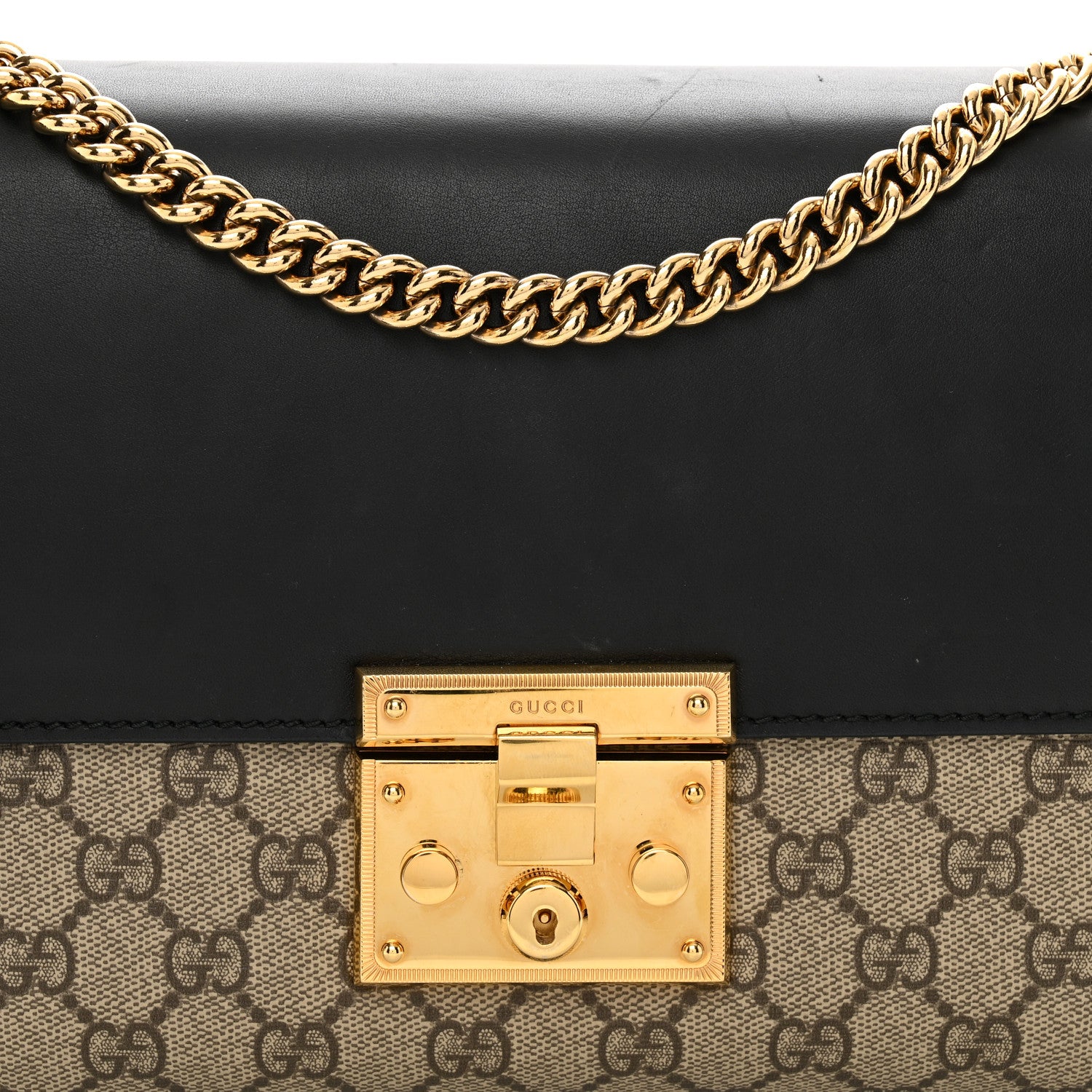 Gucci GG Supreme Monogram Calfskin Medium Padlock Shoulder Bag Beige Black Cuir 5 of 12