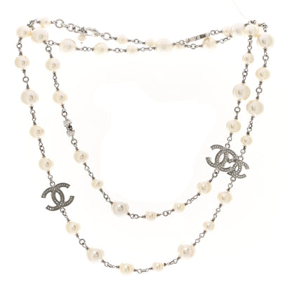 Chanel Crystal Pearl CC Long Necklace Silver 3 of 7