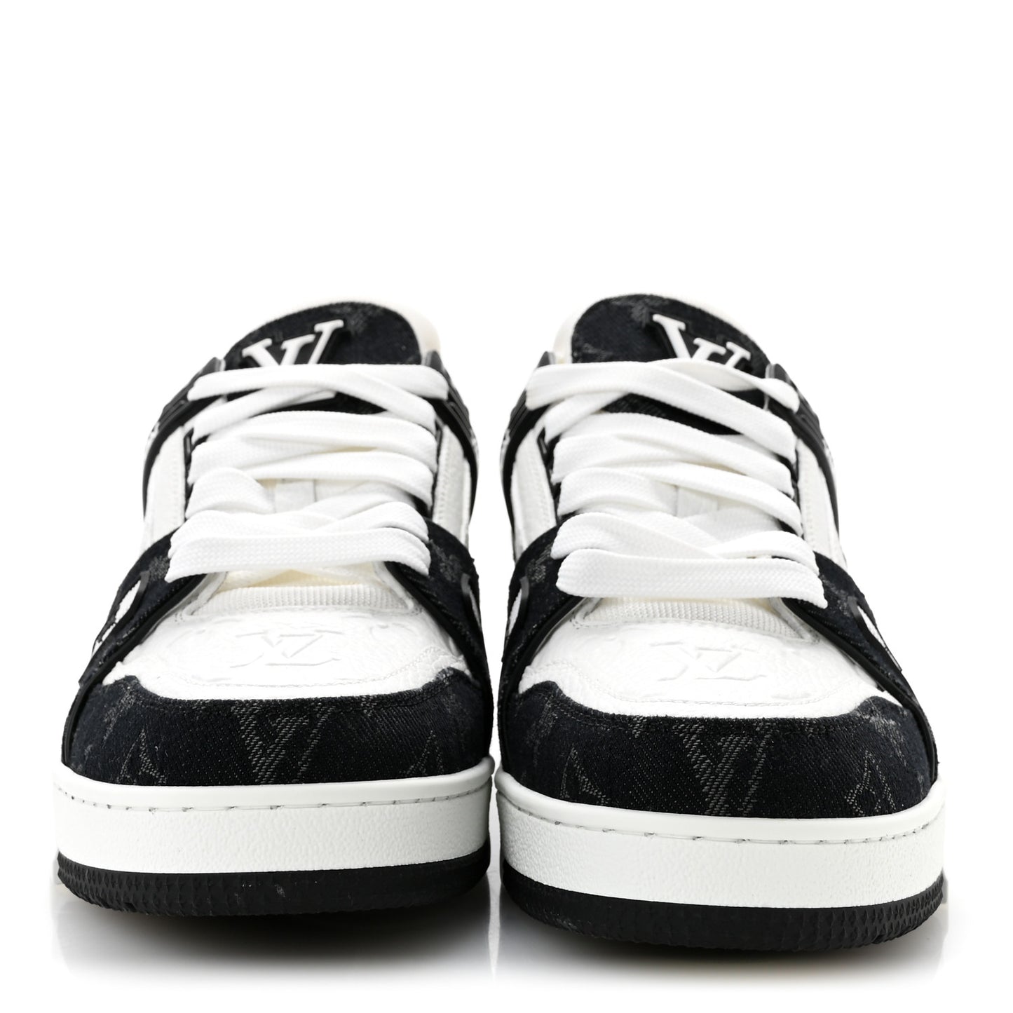 Calfskin Monogram Denim Womens LV Trainer Sneakers 39 Black