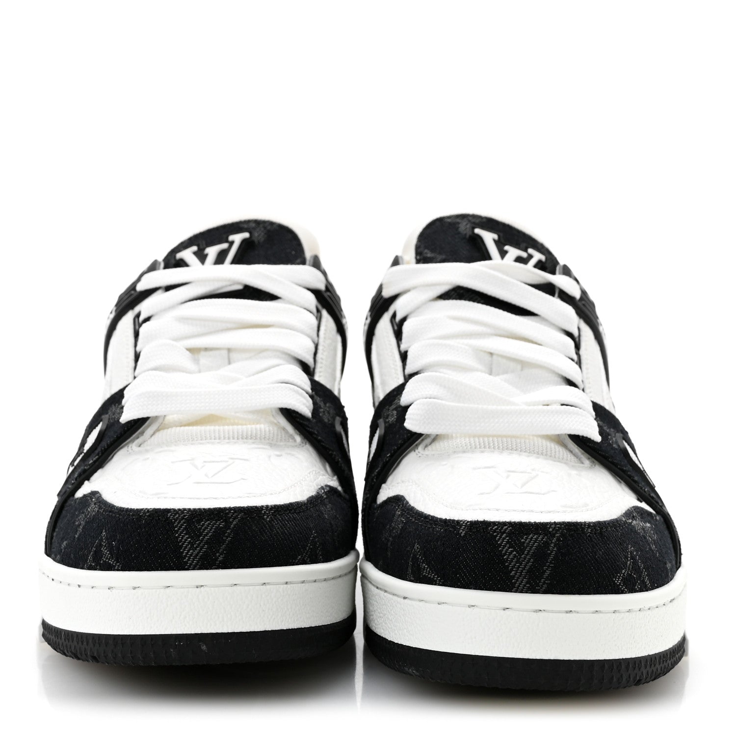 Louis Vuitton Calfskin Monogram Denim Womens LV Trainer Sneakers 39 Black 3 of 8