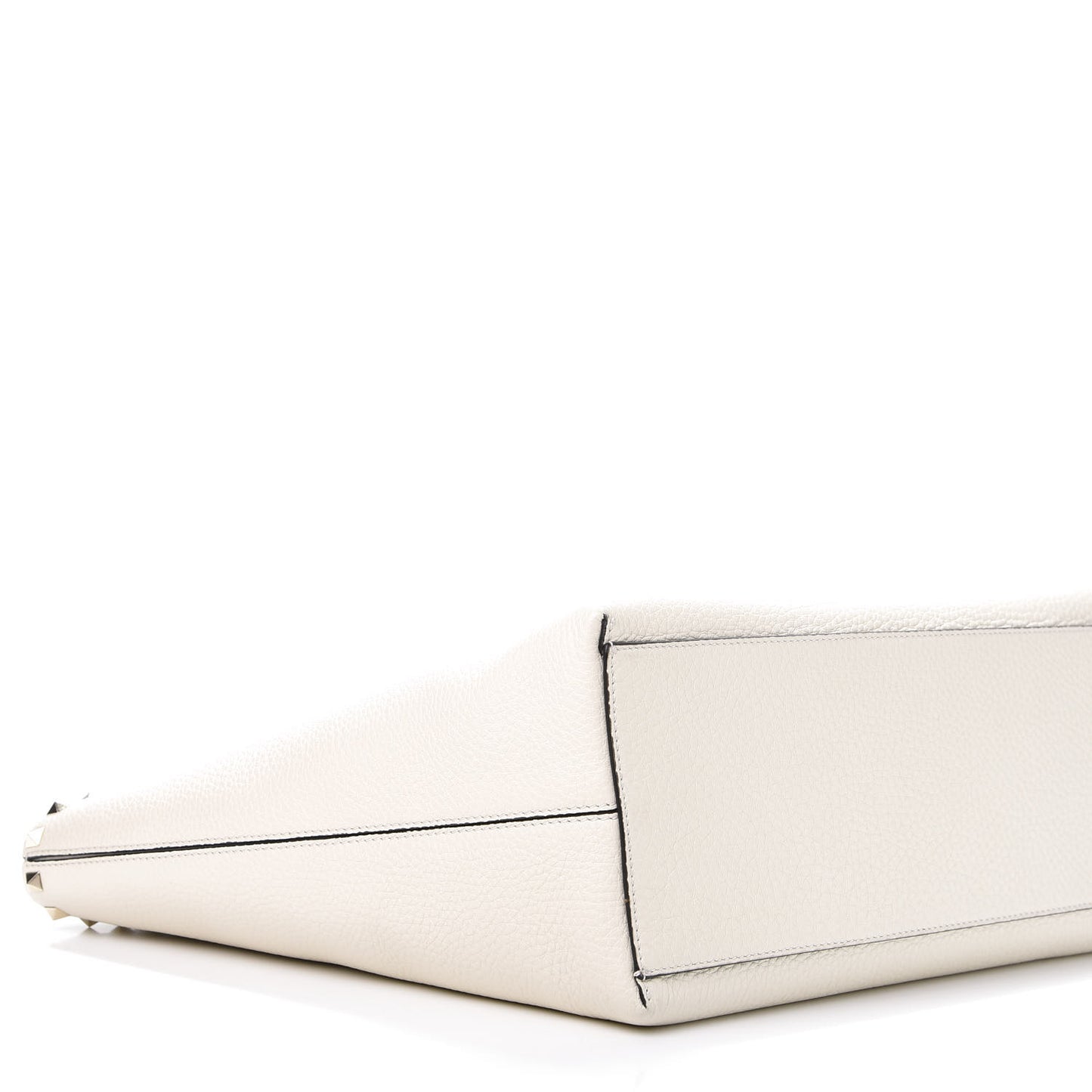 Grained Calfskin Rockstud Shoulder Tote Optic White