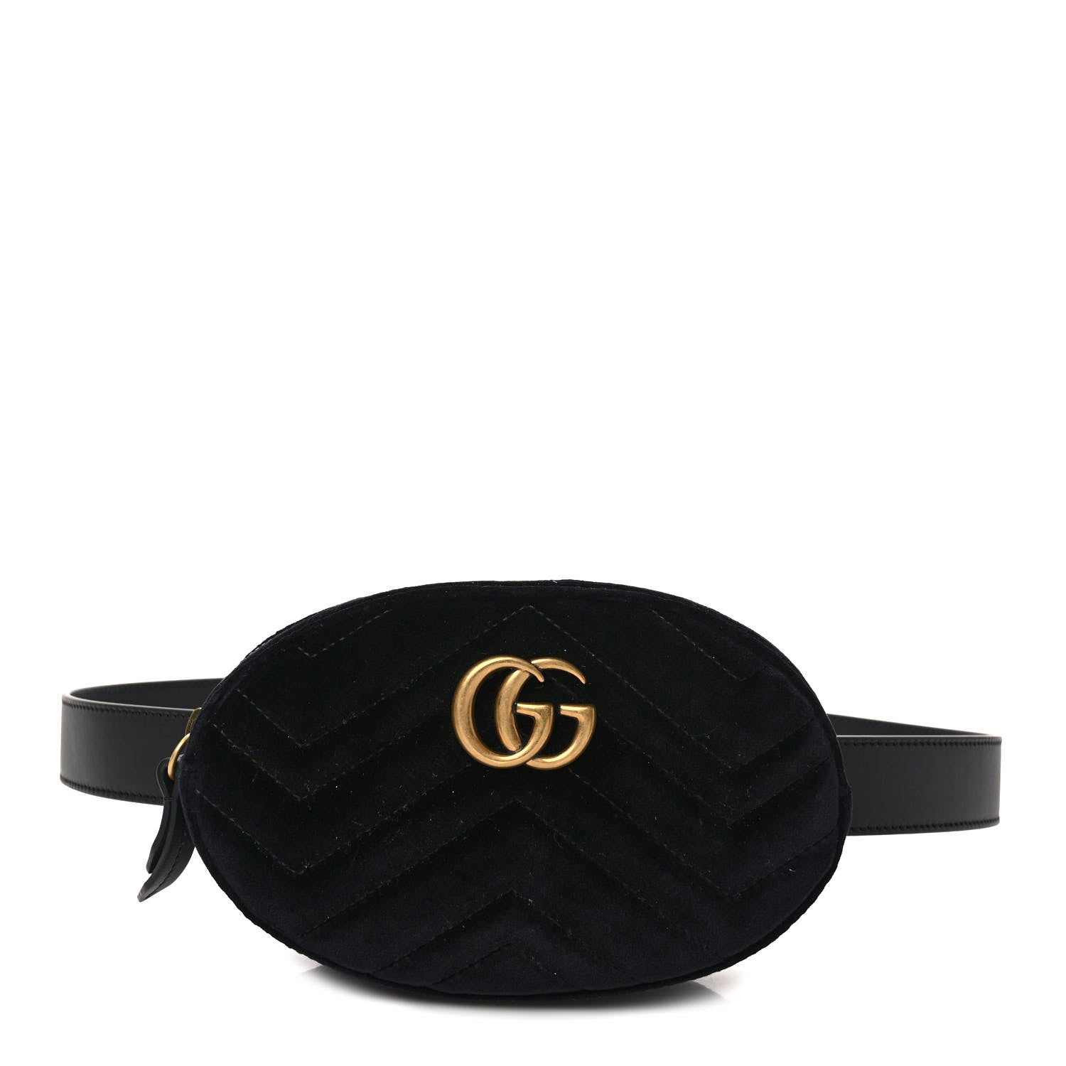 Gucci Velvet Matelasse GG Marmont Belt Bag 85/34 Black 1 of 9