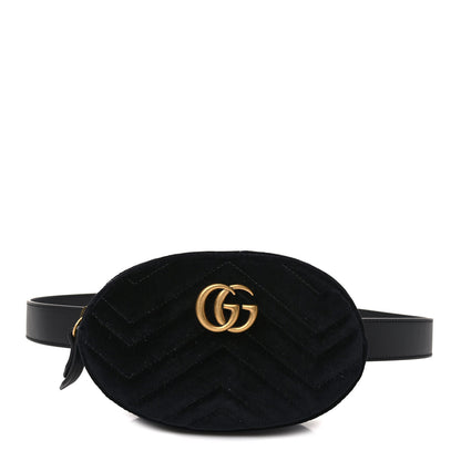 Gucci Velvet Matelasse GG Marmont Belt Bag 85/34 Black 1 of 9