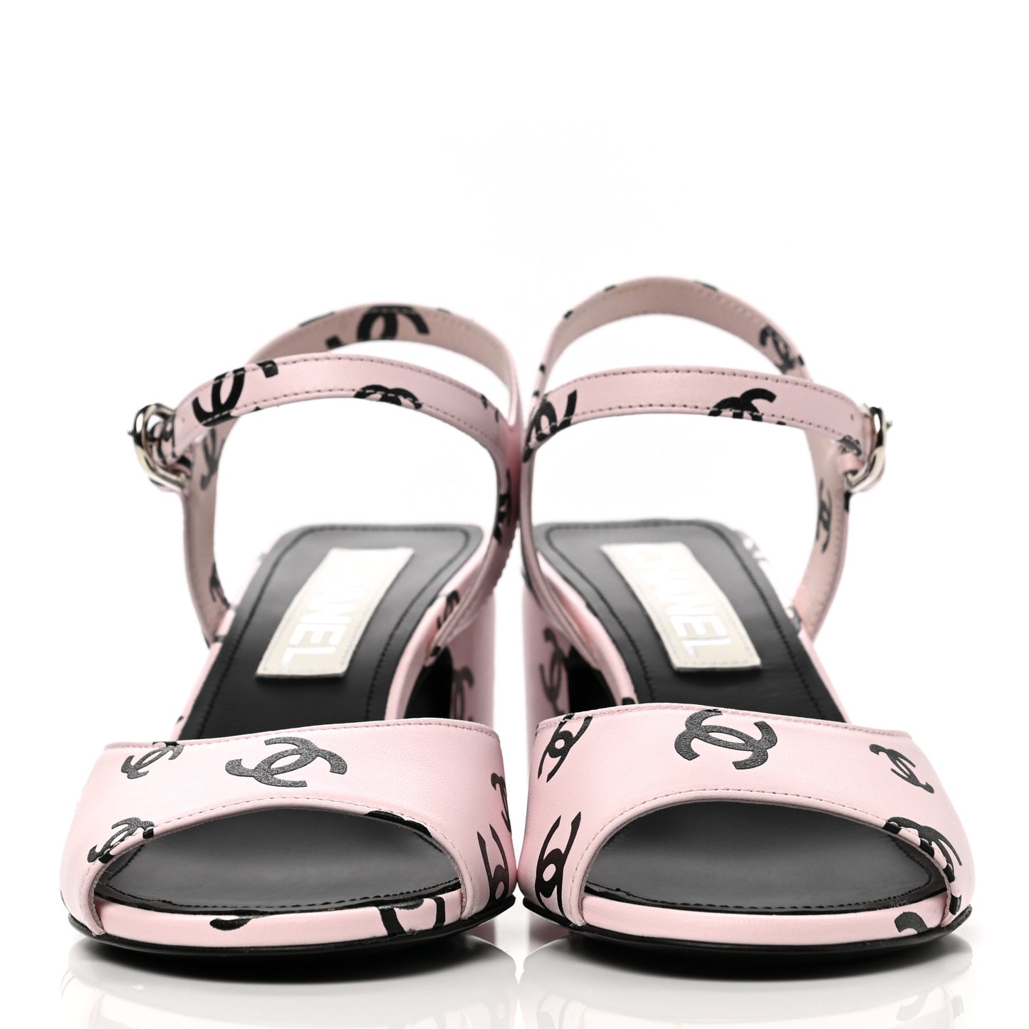 Printed Lambskin CC Sandals 37 Light Pink Black