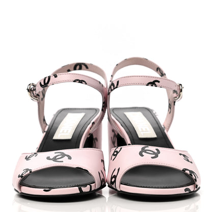 Chanel Printed Lambskin CC Sandals 37 Light Pink Black 2 of 7