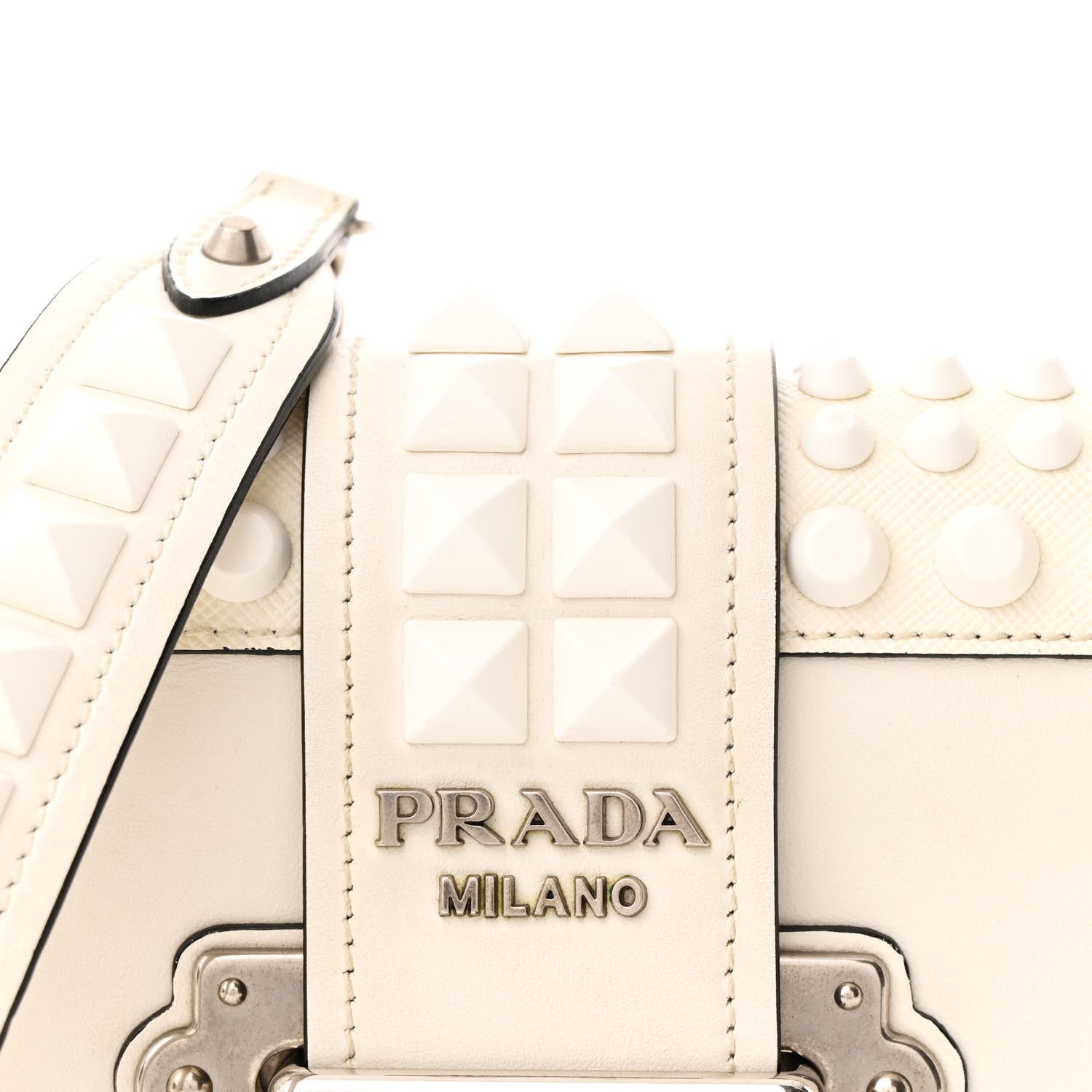 Prada City Calfskin Saffiano Studded Cahier Bag White 8 of 10