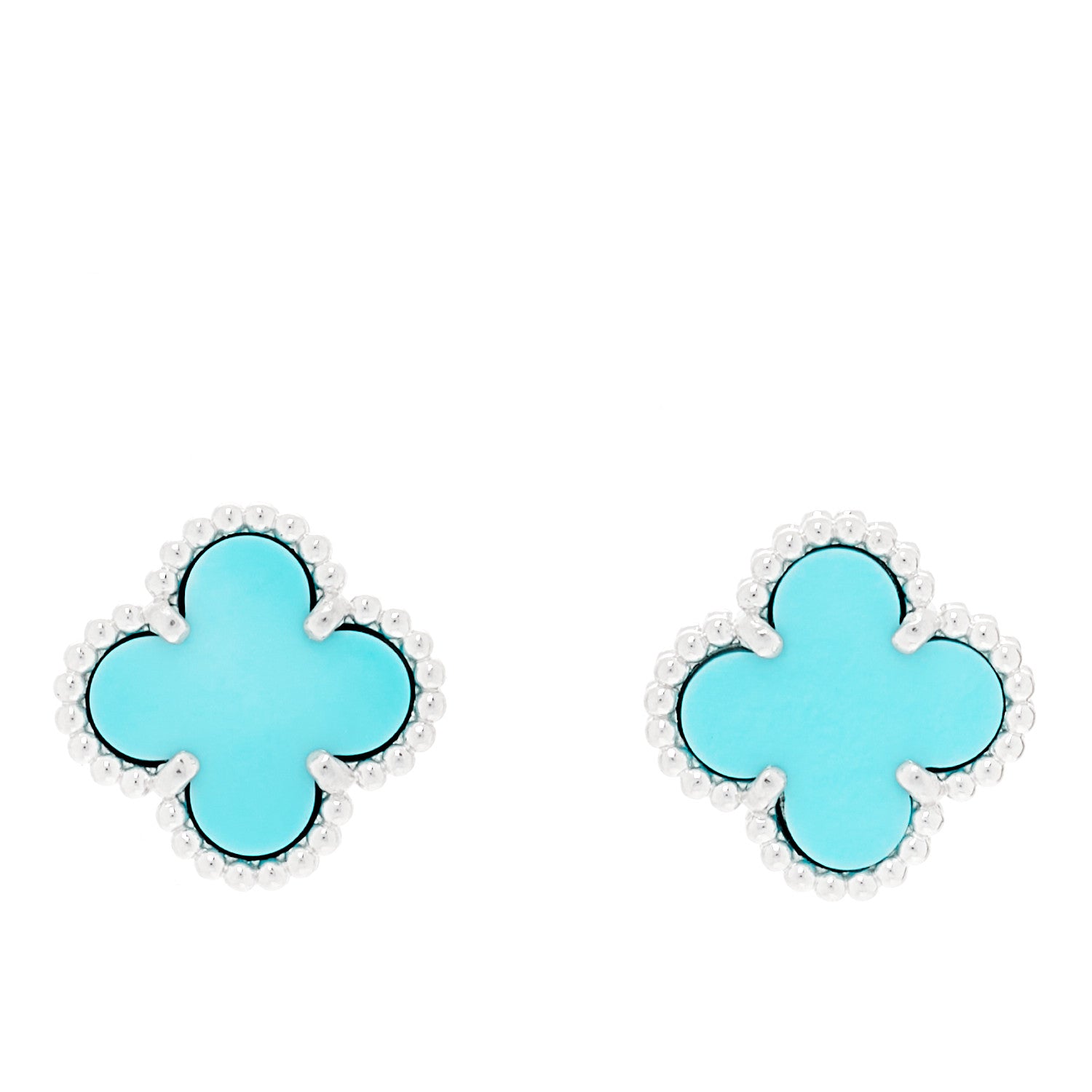Van Cleef & Arpels 18K White Gold Turquoise Sweet Alhambra Earrings 1 of 5