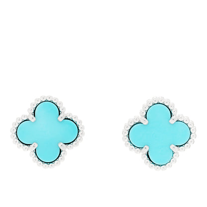 Van Cleef & Arpels 18K White Gold Turquoise Sweet Alhambra Earrings 1 of 5