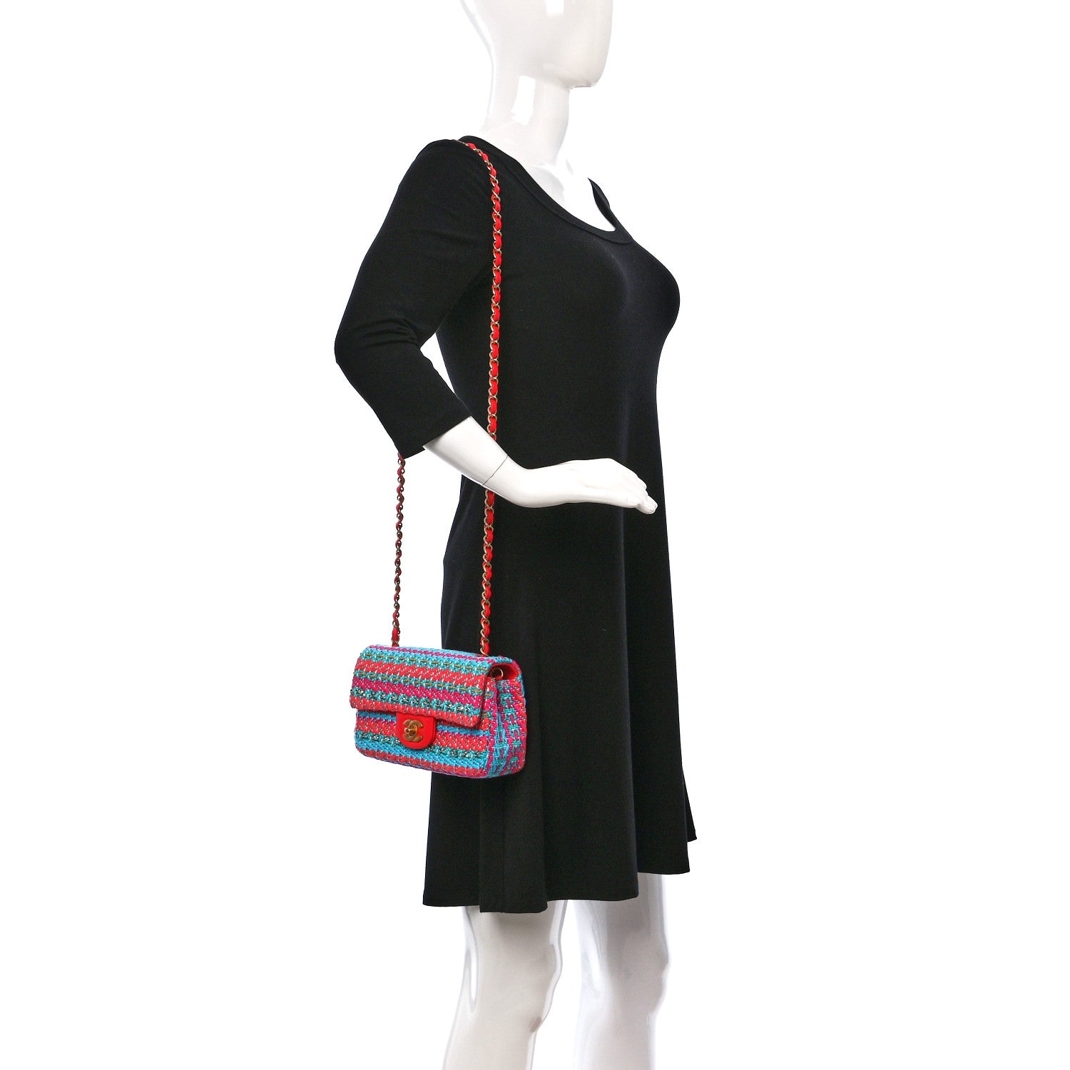 Chanel Cotton Mixed Fibers Woven Mini Rectangular Flap Red Fuchsia Blue 2 of 10