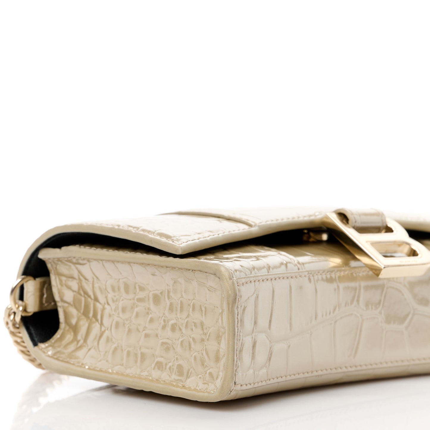 Metallic Calfskin Crocodile Embossed Hourglass Chain Bag Light Gold