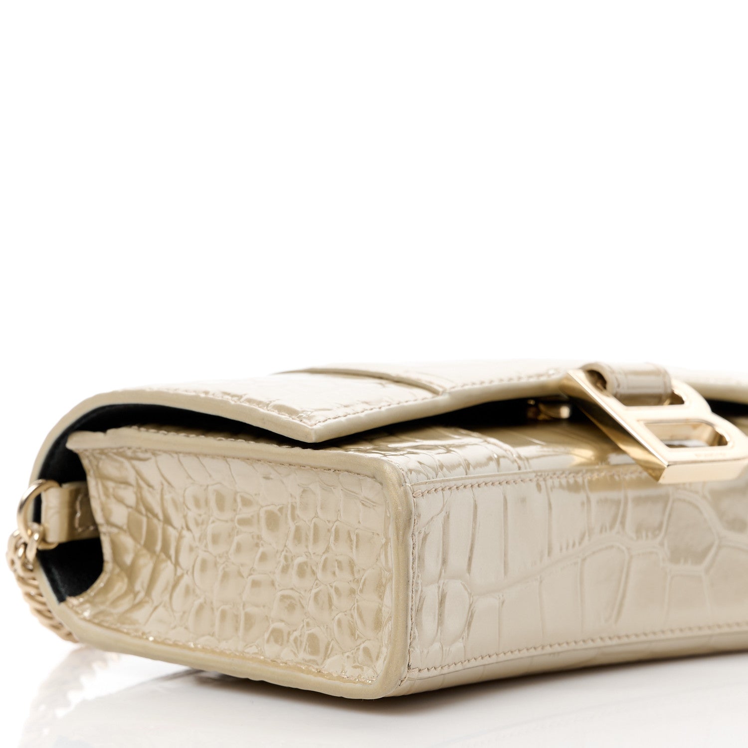 Balenciaga Metallic Calfskin Crocodile Embossed Hourglass Chain Bag Light Gold 8 of 10