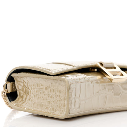 Balenciaga Metallic Calfskin Crocodile Embossed Hourglass Chain Bag Light Gold 8 of 10