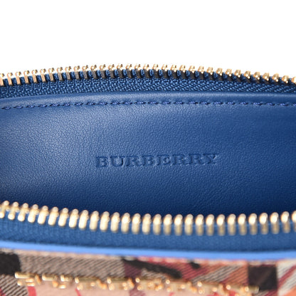 Burberry Haymarket Check Floral Print Peyton Wristlet Mineral Blue Burnt Orange 6 of 8