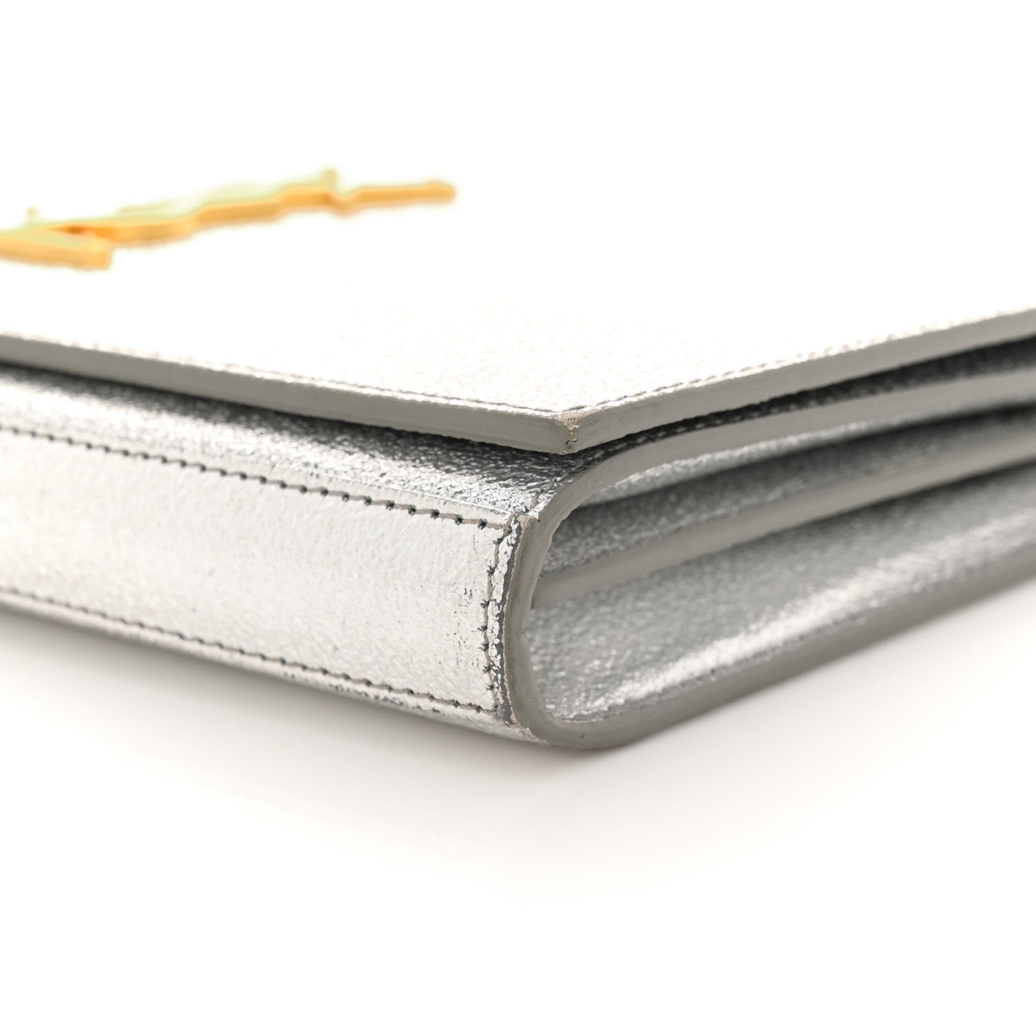 Saint Laurent Metallic Calfskin Monogram Chain Wallet Platine 11 of 16