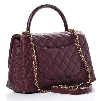 Chanel Caviar Lizard Embossed Quilted Small Coco Handle Flap Burgundy 3 of 11