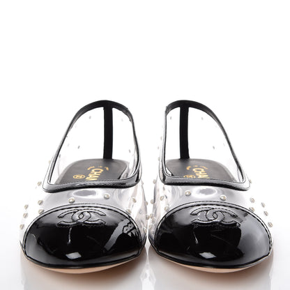 Chanel PVC Patent Calfskin Pearl Cap Toe Ballerina Flats 40 Transparent Black 2 of 7