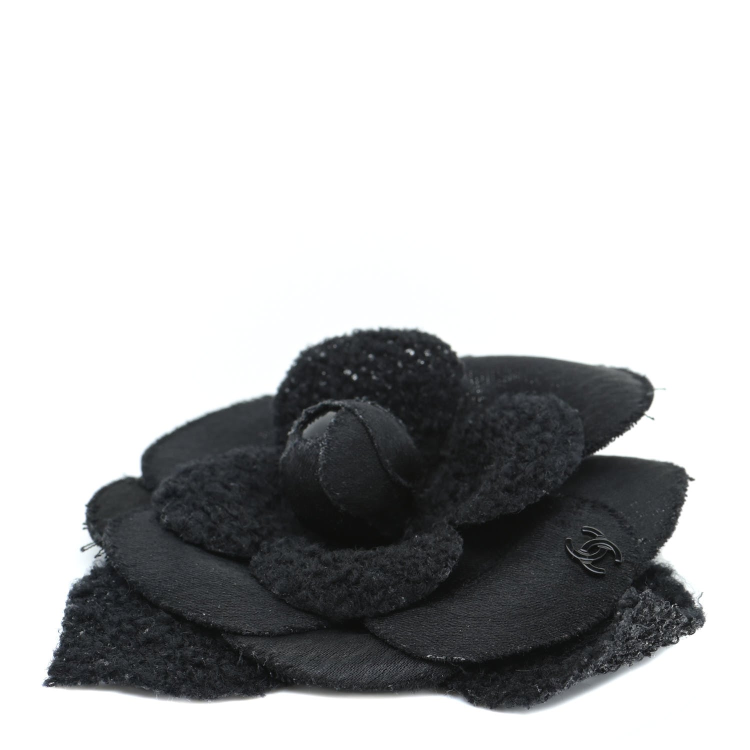 Chanel Tweed Camellia Pin Brooch Black 3 of 6