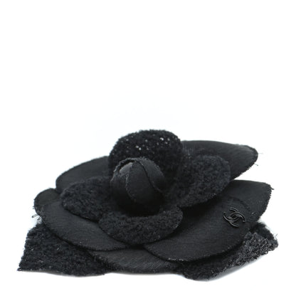 Chanel Tweed Camellia Pin Brooch Black 3 of 6