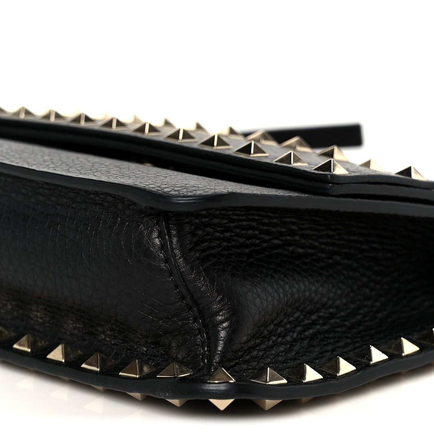 Grainy Calfskin Rockstud Flap Crossbody Bag Black