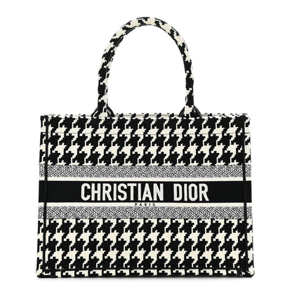 Christian Dior Canvas Macro Houndstooth Embroidered Medium Book Tote Black White 1 of 10