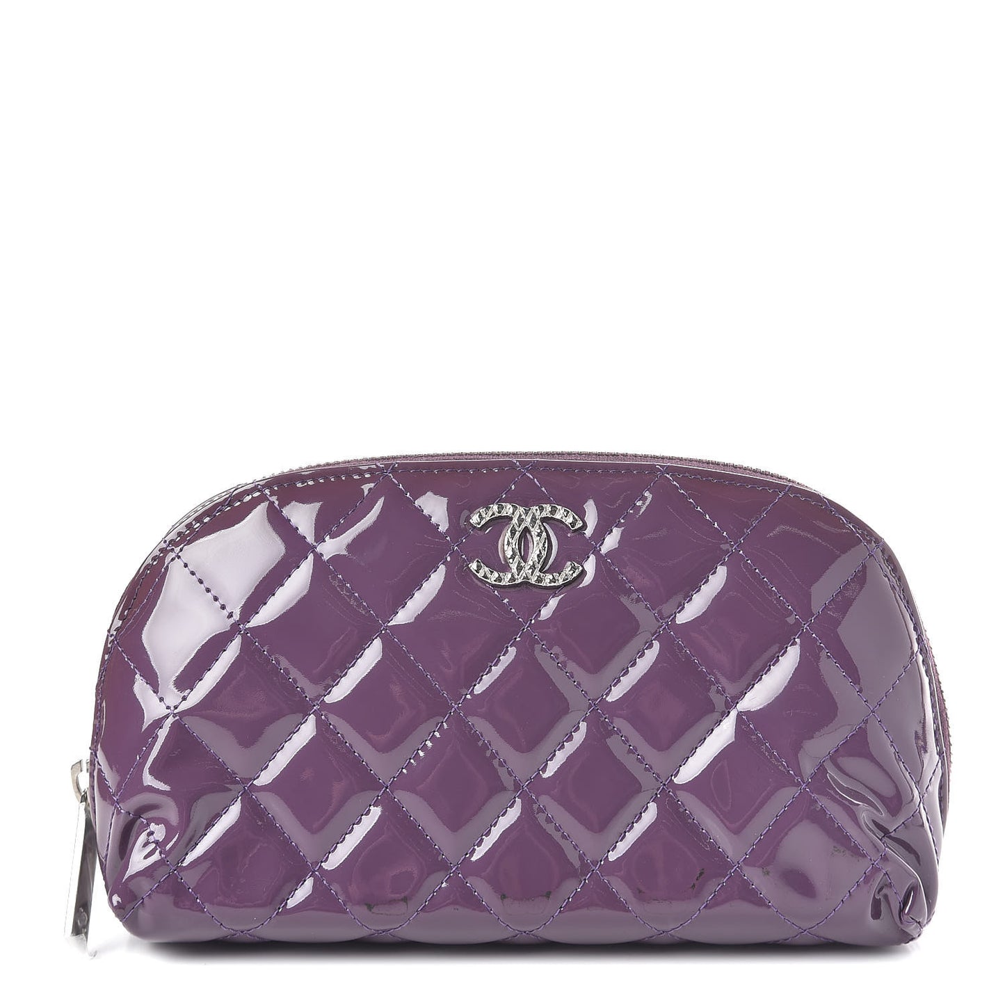 Patent Quilted Brilliant Cosmetic Case Violet