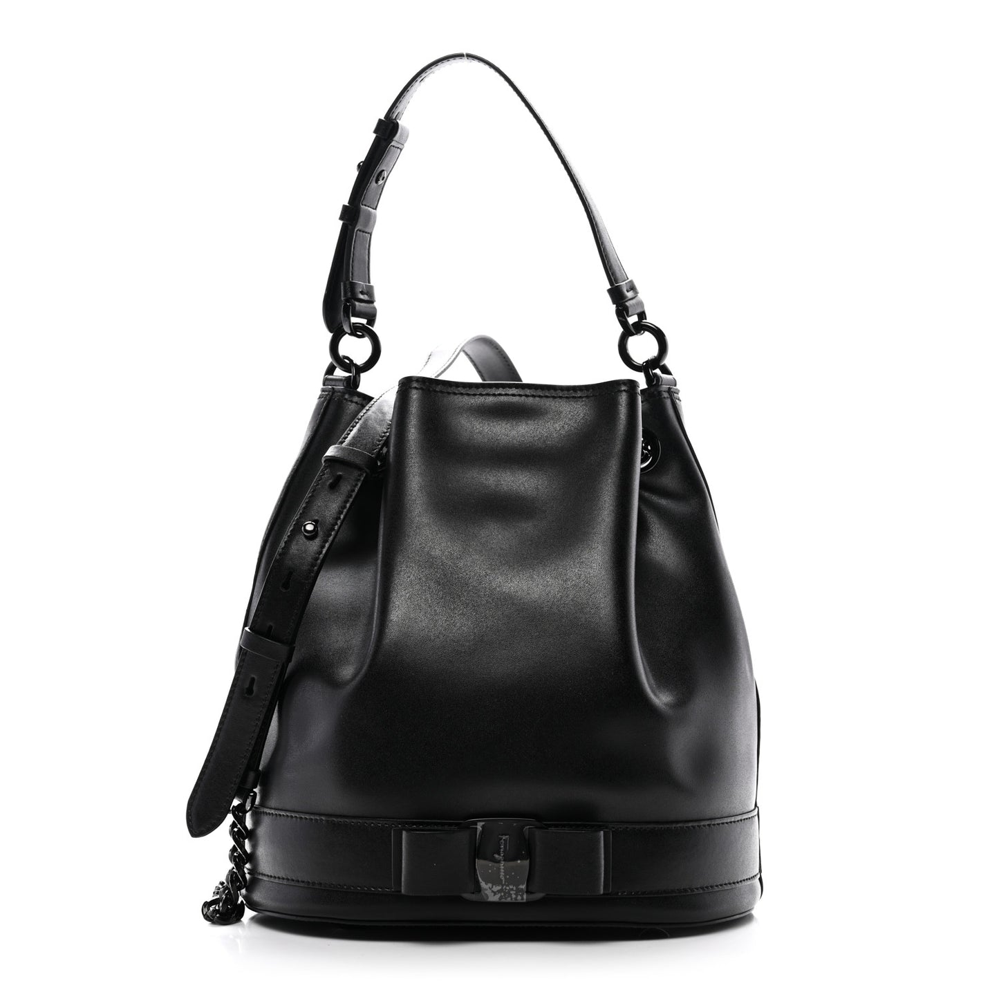 Calfskin Bow Bucket Bag Black