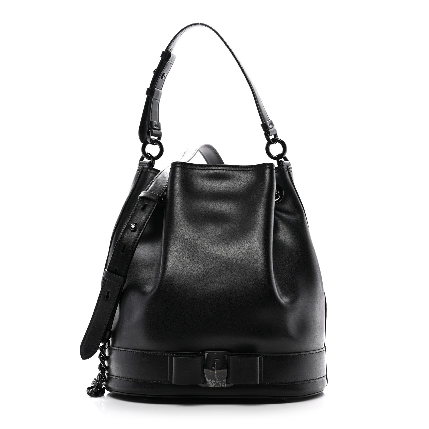 Salvatore Ferragamo Calfskin Bow Bucket Bag Black 1 of 9
