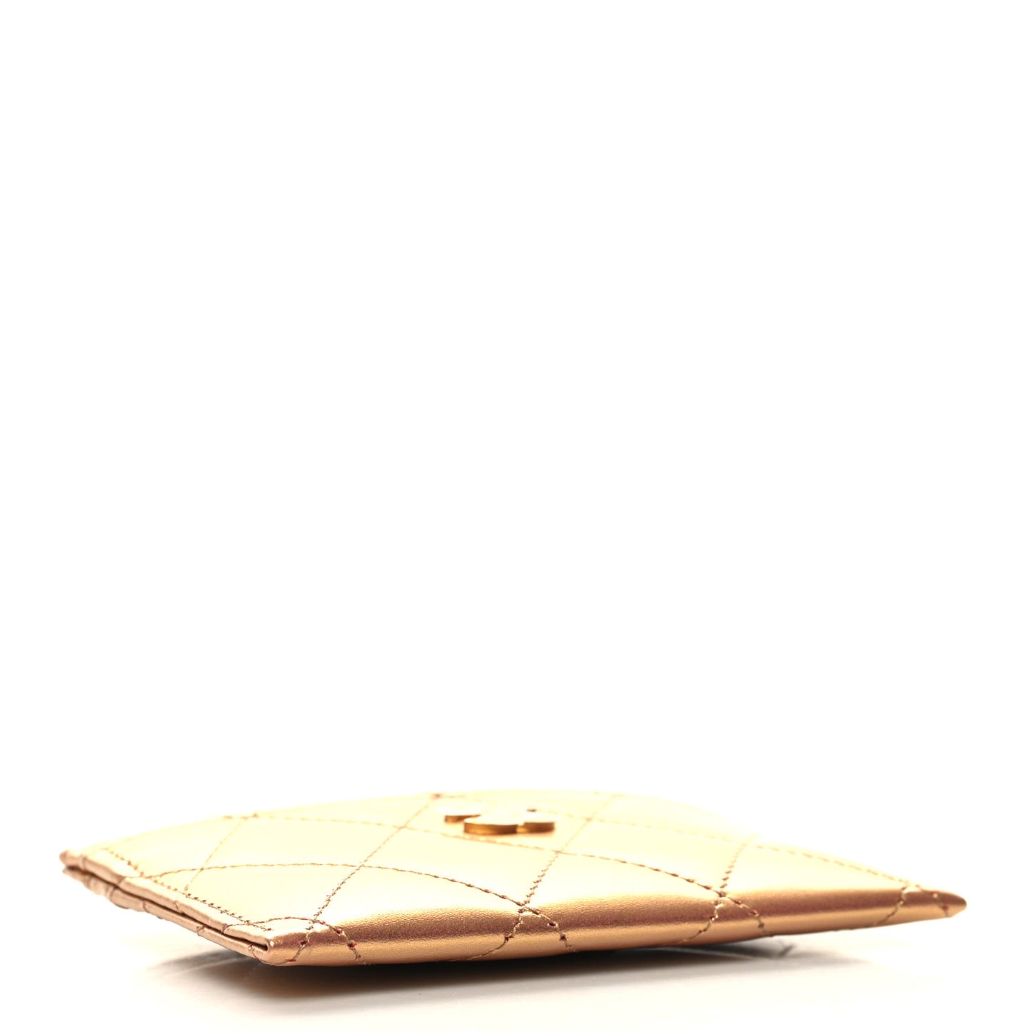 Metallic Lambskin Quilted CC Card Holder Golden