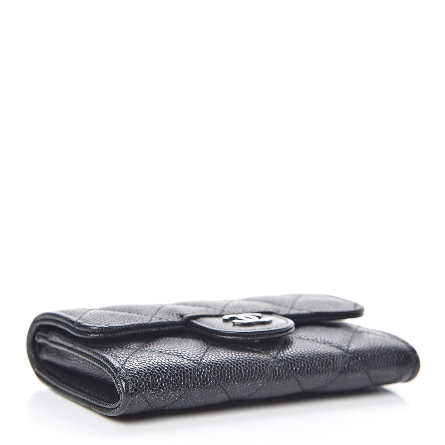 Iridescent Caviar Flap Quilted Card Holder Black