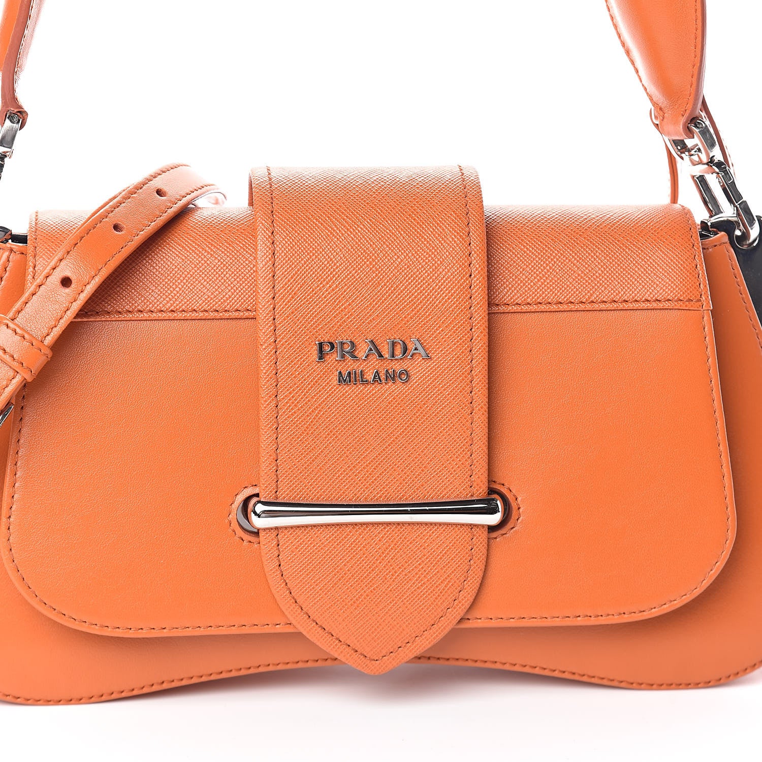 Prada City Calfskin Saffiano Sidonie Shoulder Bag Papaya 7 of 9