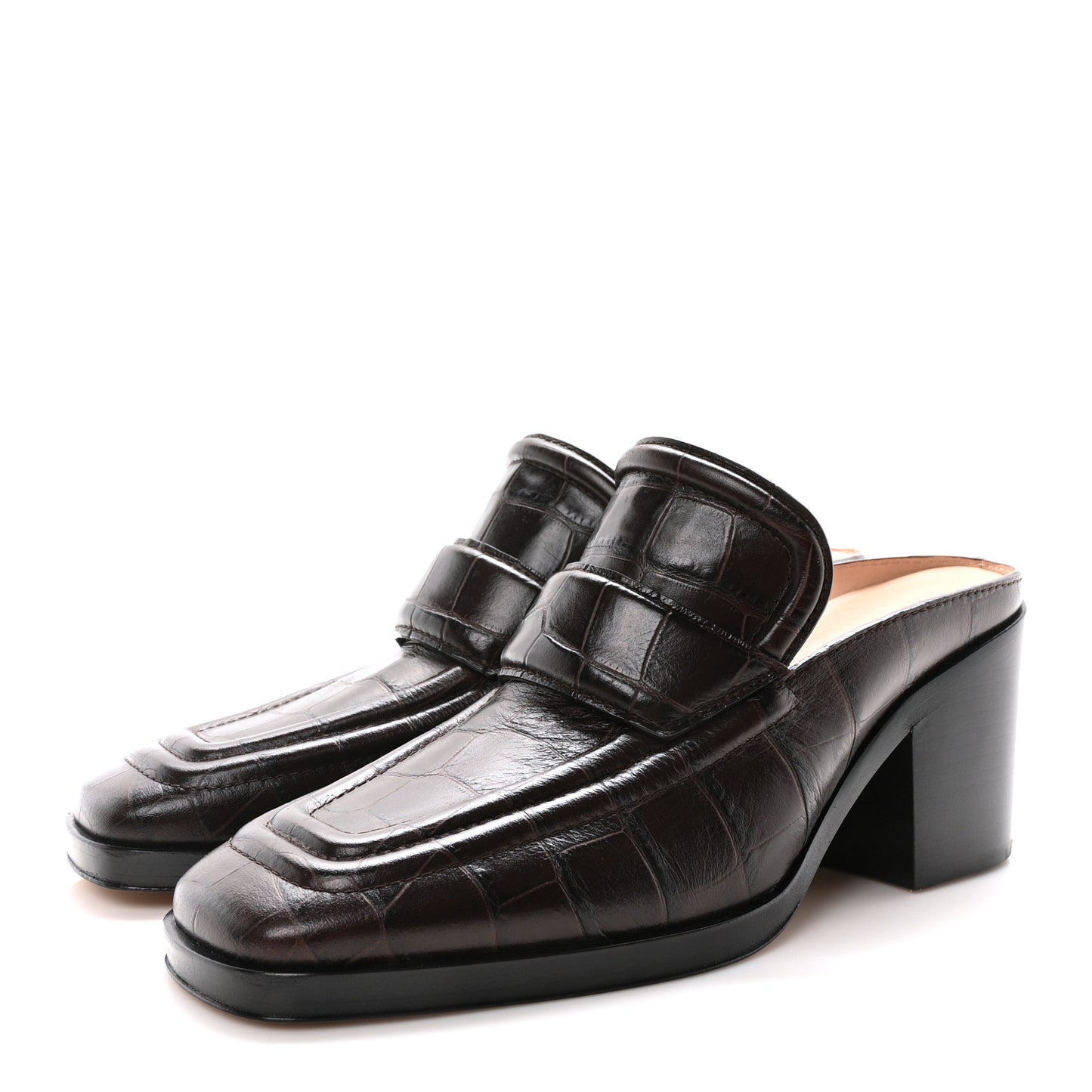 Calfskin Alligator Embossed Mules 37 Fondant