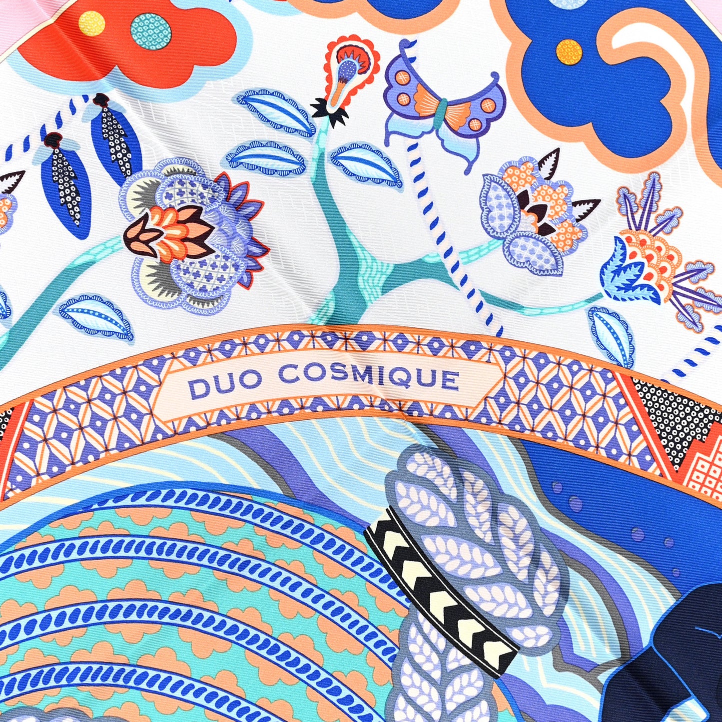 Silk Twill Duo Cosmique Scarf 90 Rose Pale Bleu Orange
