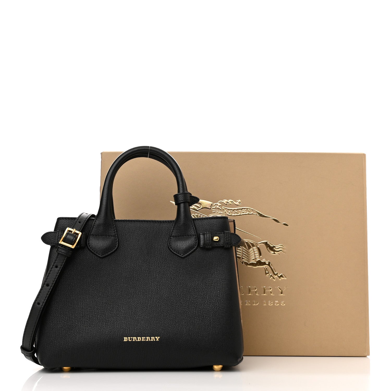 Burberry Derby Calfskin House Check Small Banner Tote Black 16 of 16