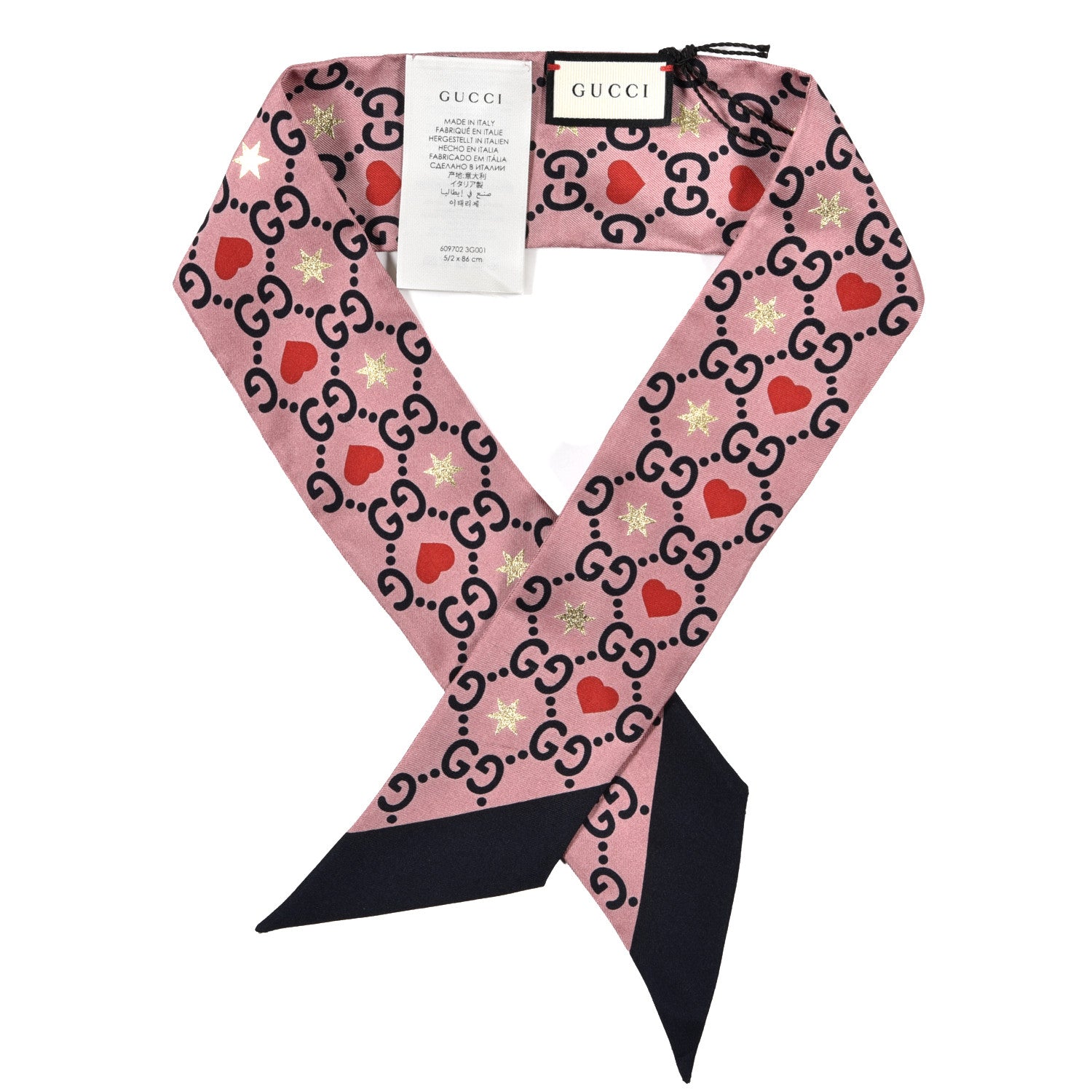 Gucci Silk Twill Big Dimmy Neck Bow Scarf Pink Blue 1 of 4