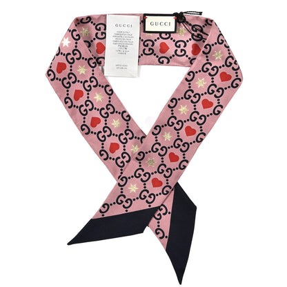 Gucci Silk Twill Big Dimmy Neck Bow Scarf Pink Blue 1 of 4