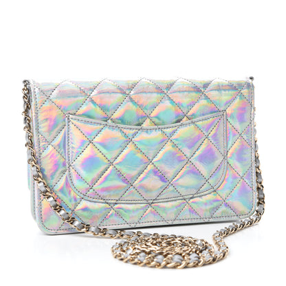 Chanel Iridescent Goatskin Quilted Wallet On Chain WOC Silver 3 of 12