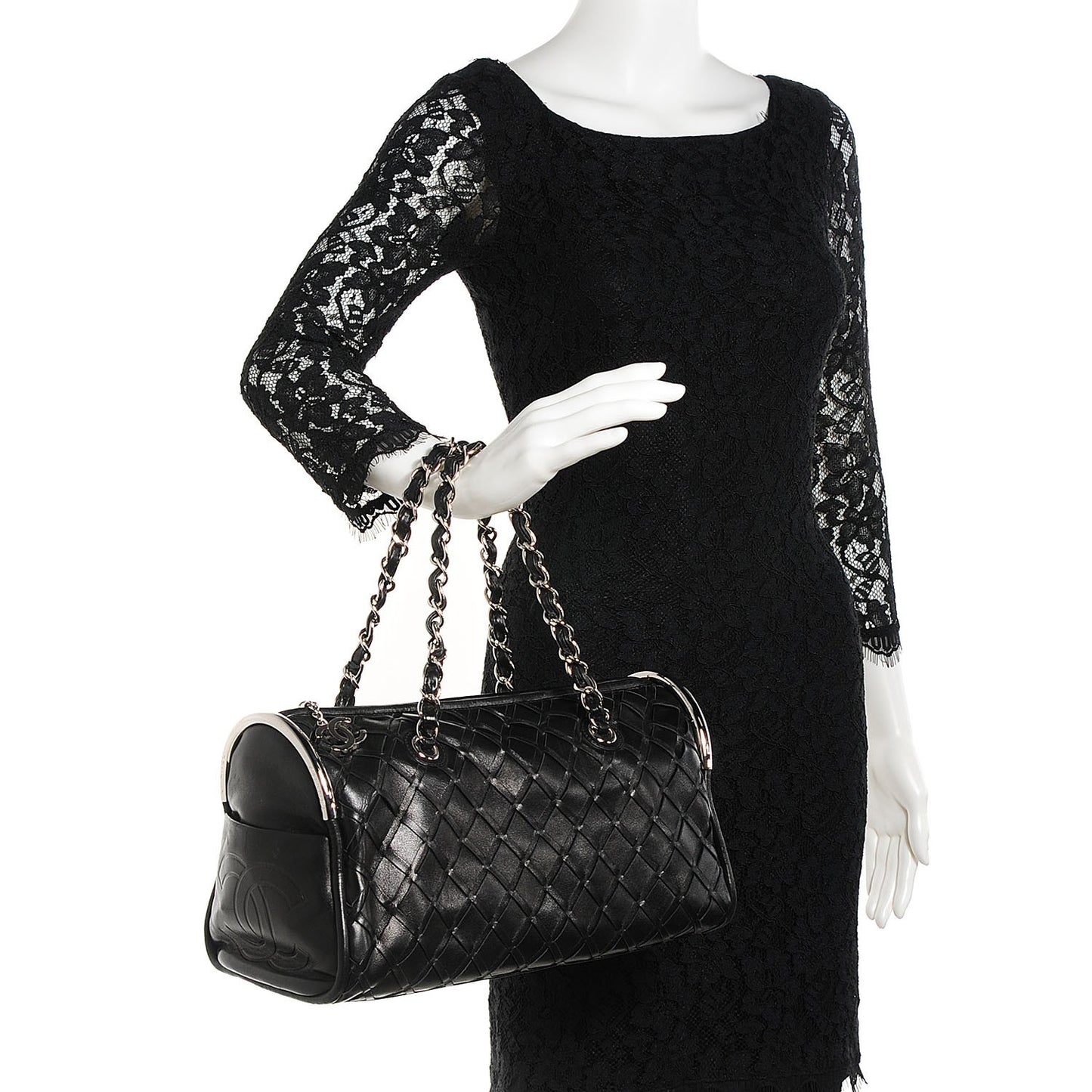 Lambskin Woven Medium Ultimate Soft Sombrero Bag Black