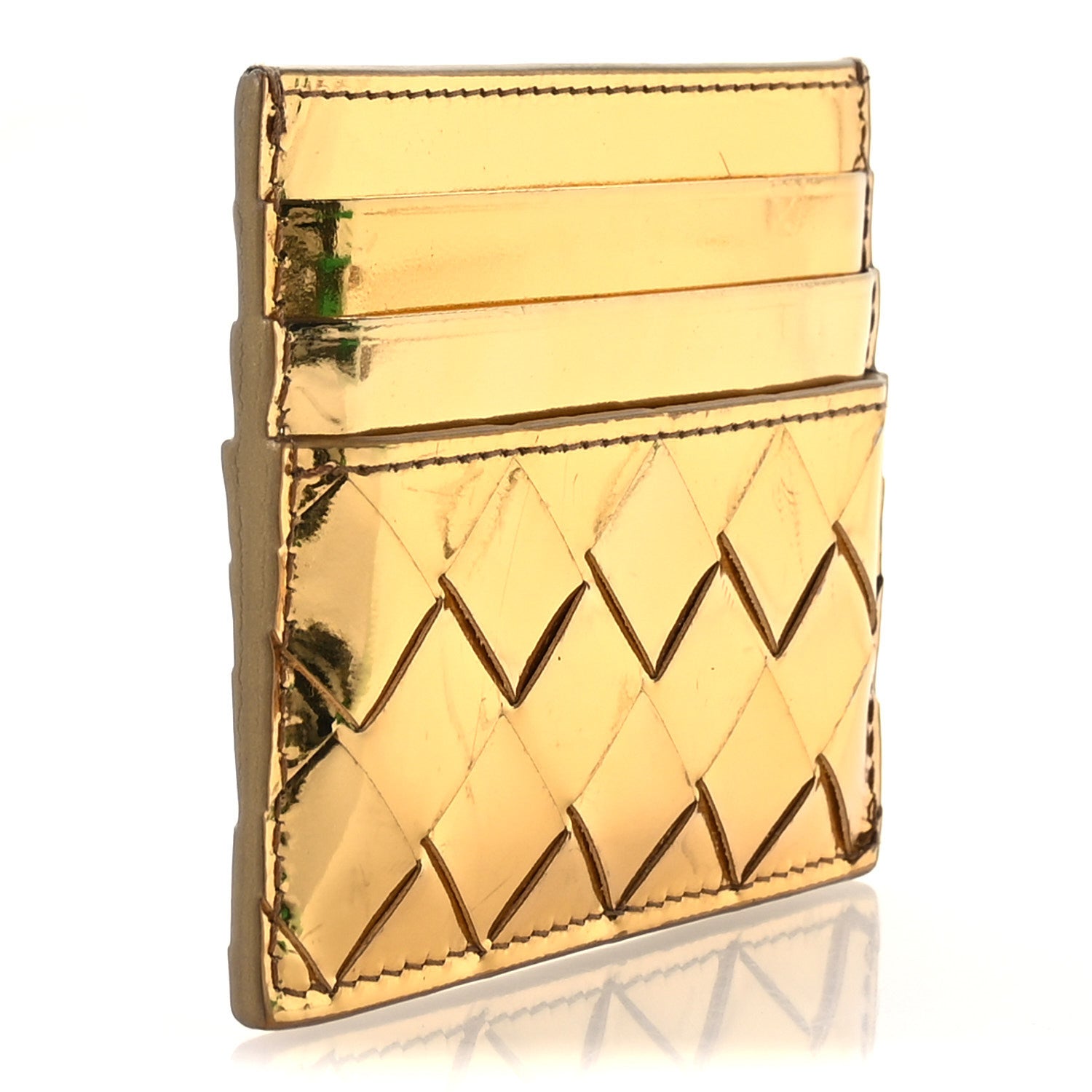 Bottega Veneta Mirror Laminated Nappa Intrecciato Card Holder Gold 3 of 8