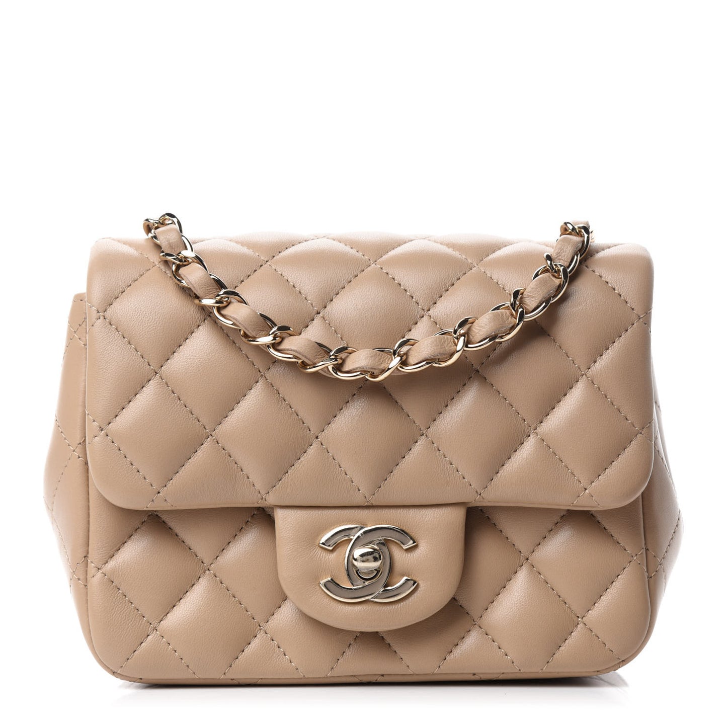 Lambskin Quilted Mini Square Flap Beige