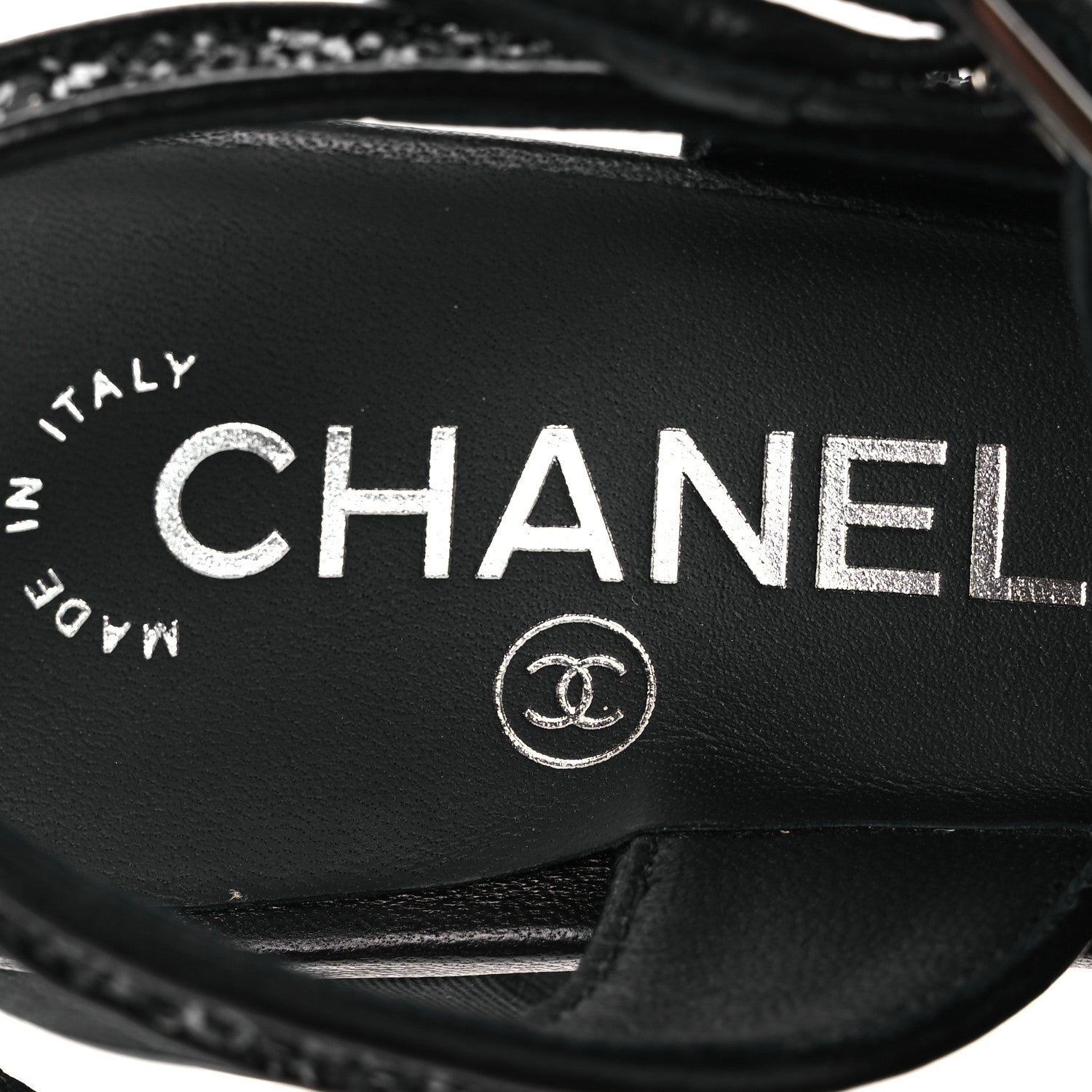 Chanel Glitter Grosgrain Cap Toe CC Ankle Wrap Pumps 38 Black 9 of 11