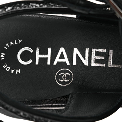 Chanel Glitter Grosgrain Cap Toe CC Ankle Wrap Pumps 38 Black 9 of 11