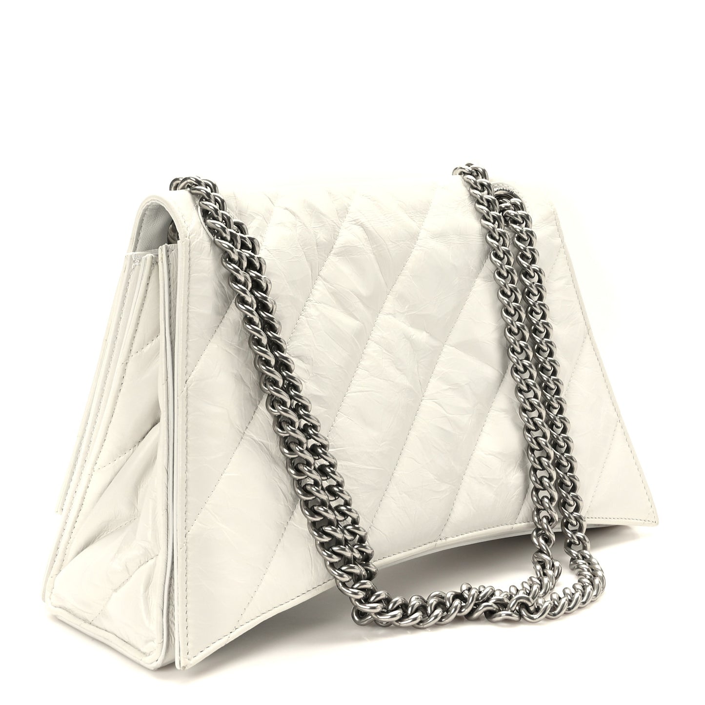 Crushed Calfskin Quilted Medium Crush Chain Bag Optic White