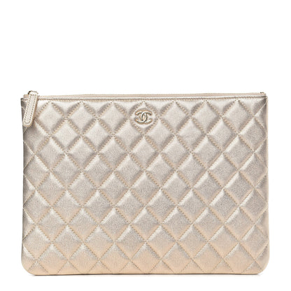 Chanel Metallic Lambskin Quilted Medium Cosmetic Case Gold 1 of 10