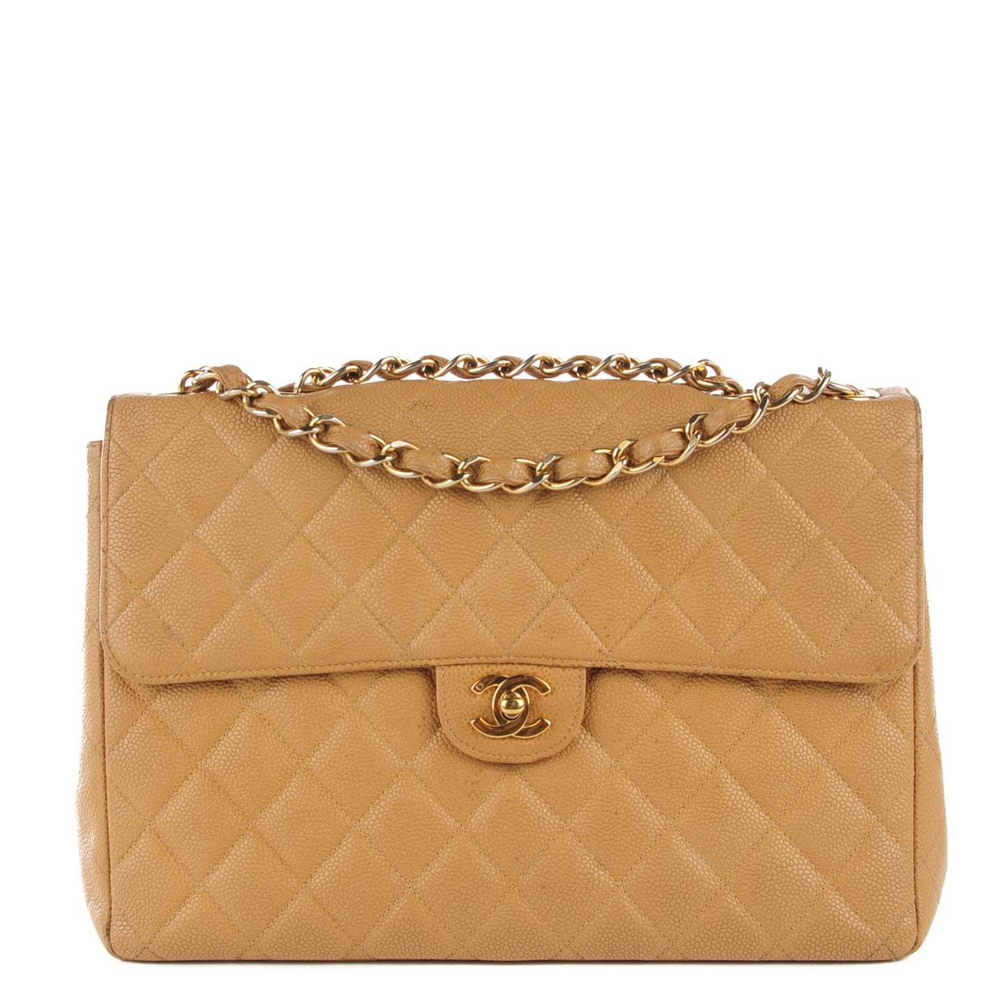 Caviar Quilted Jumbo Single Flap Beige