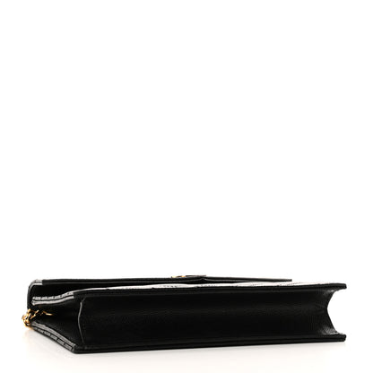 Saint Laurent Grain De Poudre Matelasse Chevron Monogram Envelope Chain Wallet Black 4 of 10