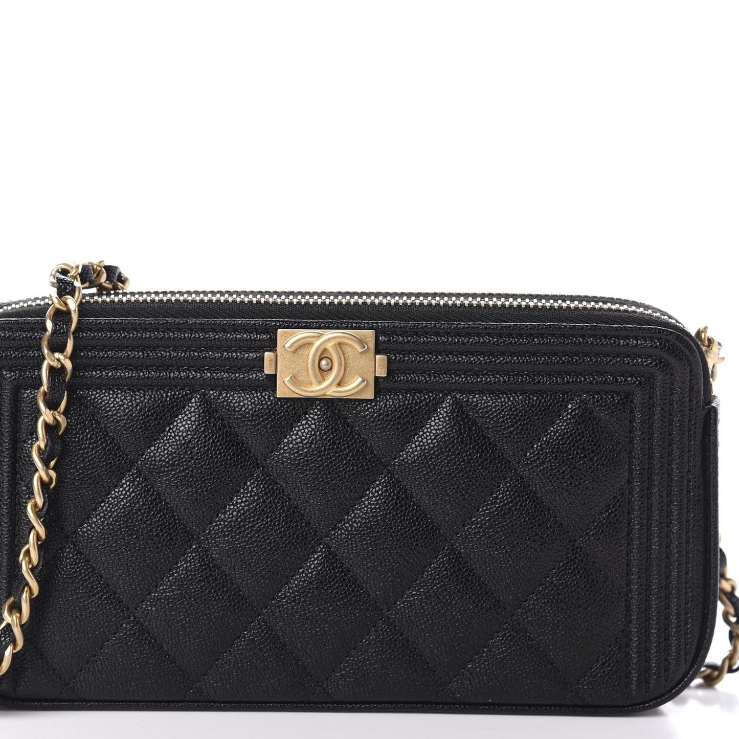 Caviar Quilted Small Boy Clutch With Chain Black