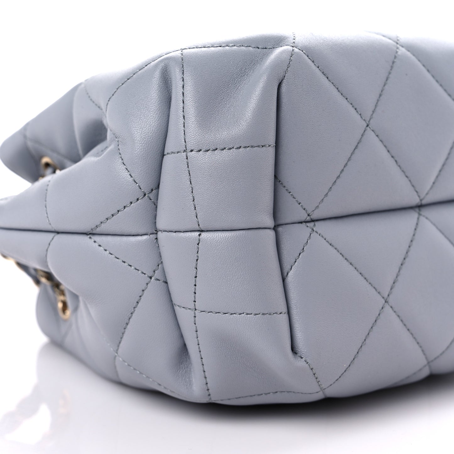 Lambskin Quilted CC Dweller Drawstring Bucket Bag Light Grey